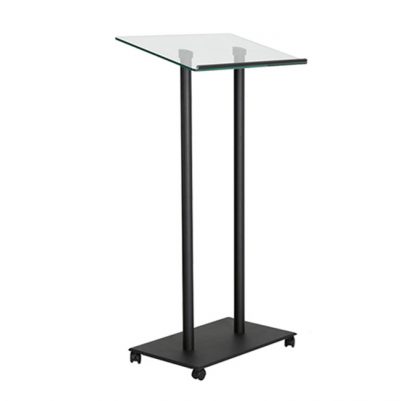 Pupitre noir sur roulettes avec plateau en verre trempé