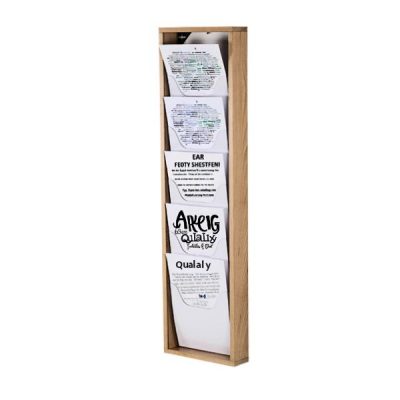 Présentoir mural en bois naturel 5 cases A4 portrait