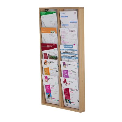 Présentoir mural en bois naturel 10 cases A4 portrait