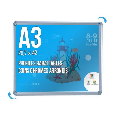 Cadre mural A3 coins chromés ou noirs