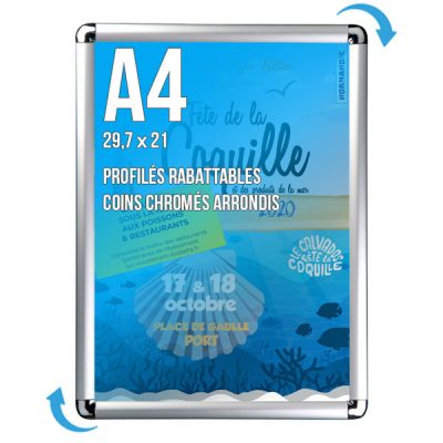 Cadre mural A4 coins chromés ou noirs